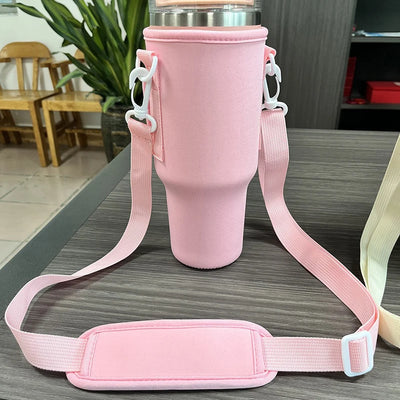 Water Bottle Carrier Bag Compatible with 40oz Tumbler with Handle, Water Bottle Holder with Adjustable Shoulder Strap